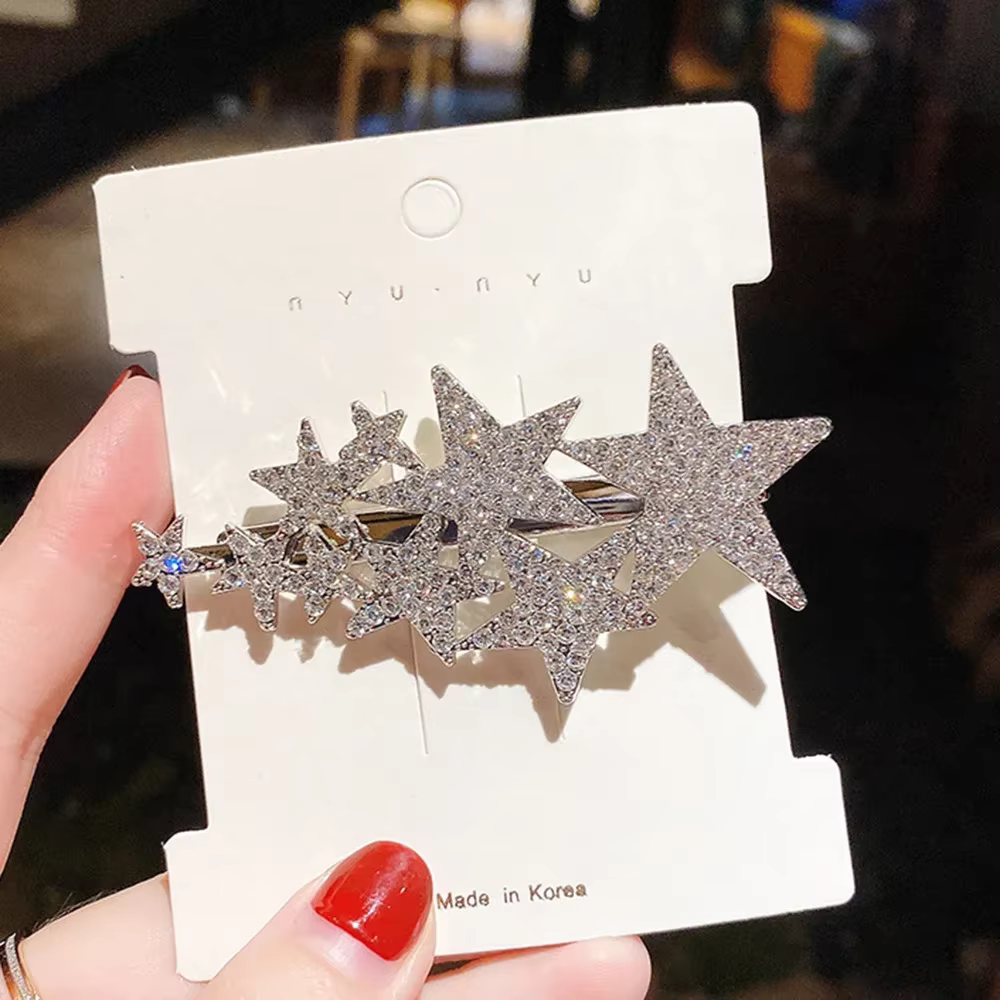 Pinces à cheveux en strass pentagramme pour femmes