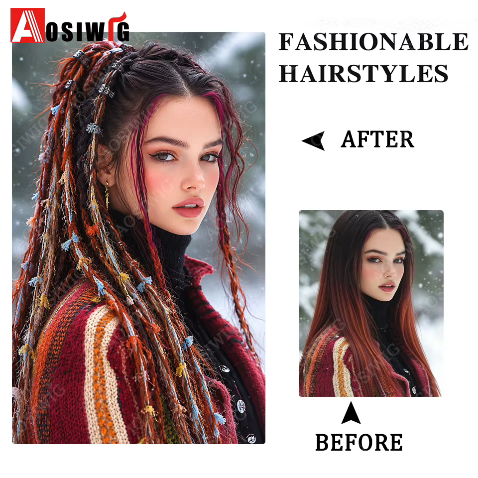 Extensions de cheveux tressées colorées à clipser