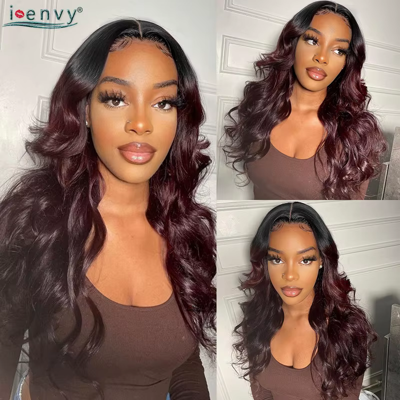 Perruques de cheveux humains bouclés sans colle bordeaux Wear and Go pour femmes