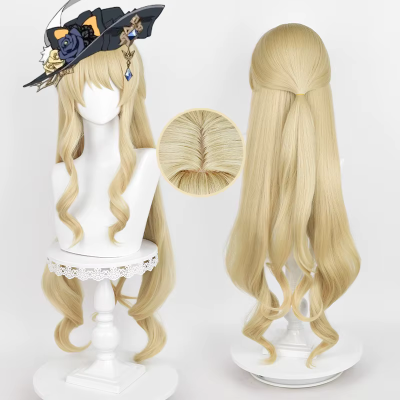 Fontaine Navia Cosplay perruque 95 cm lin or vague cheveux résistant à la chaleur synthétique cuir chevelu perruques