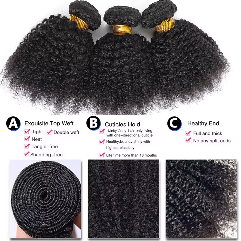 Extensions de cheveux humains vierges brésiliens bouclés crépus 4C pour tissage, pour femmes noires africaines