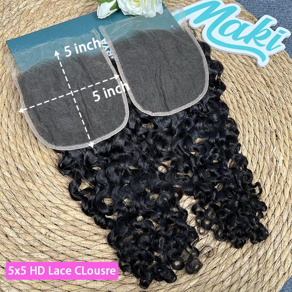 Fermeture de dentelle bouclée birmane 5x5 HD 100% cheveux humains pré-épilés noeuds blanchis