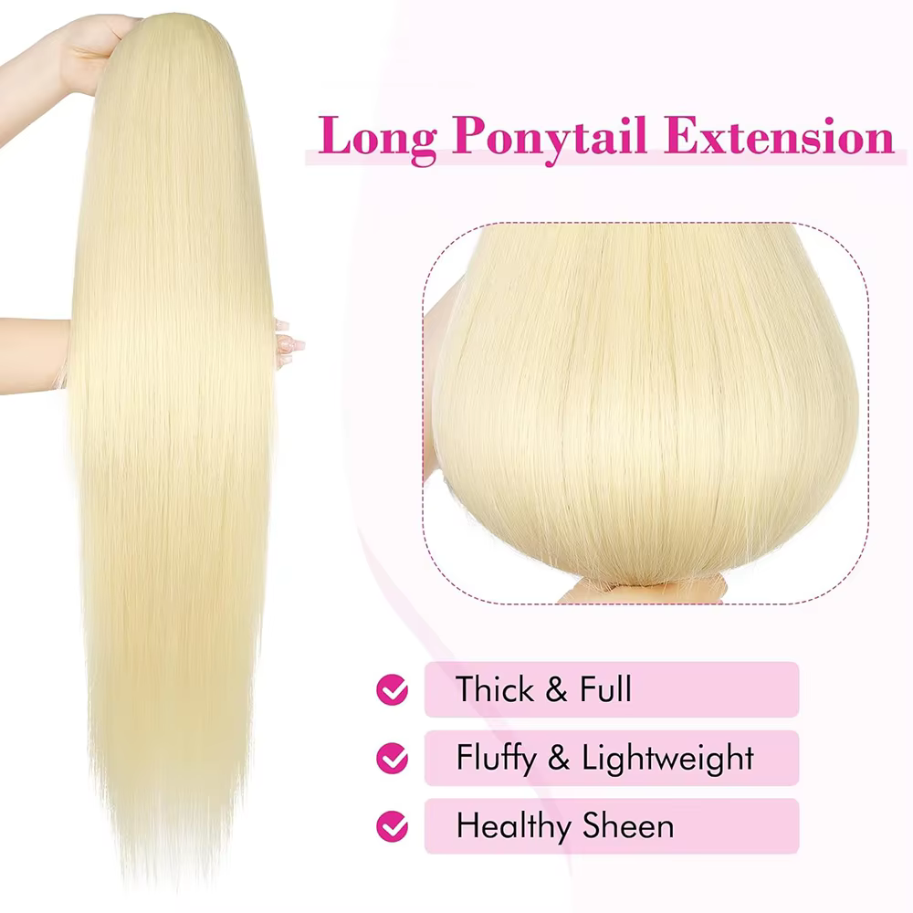 Extensions de cheveux humains queue de cheval longue et droite # 613 pince