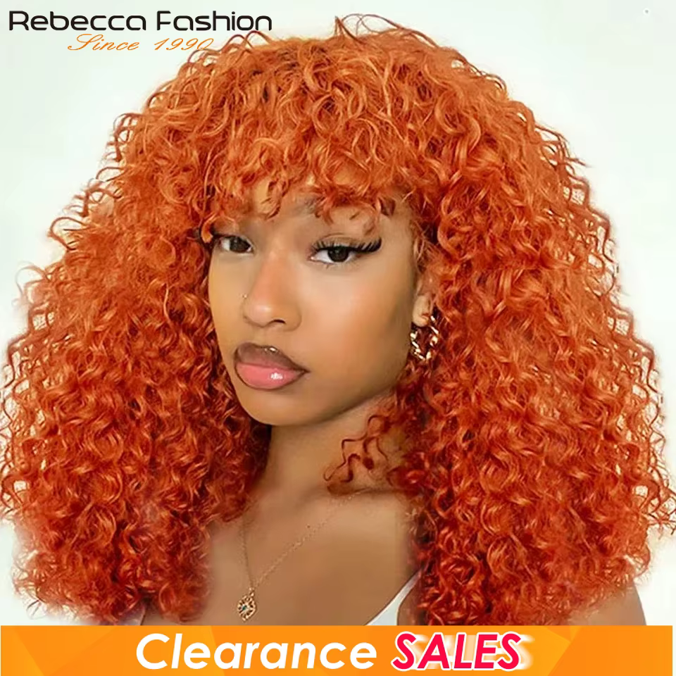 Gingembre Jerry bouclés court Pixie Bob coupe Remy perruques de cheveux humains avec frange miel blond Orange Non