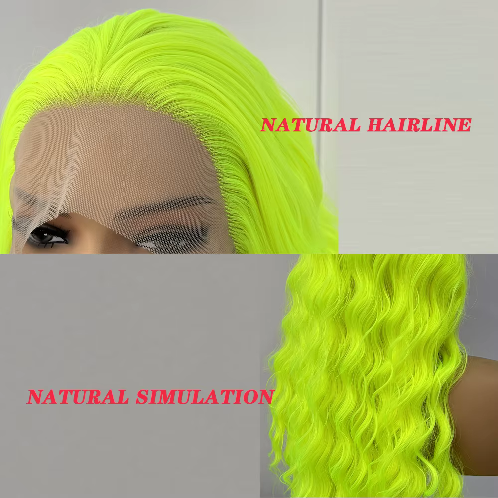 Perruque Synthétique Longue Bouclée Vert Néon pour Femme