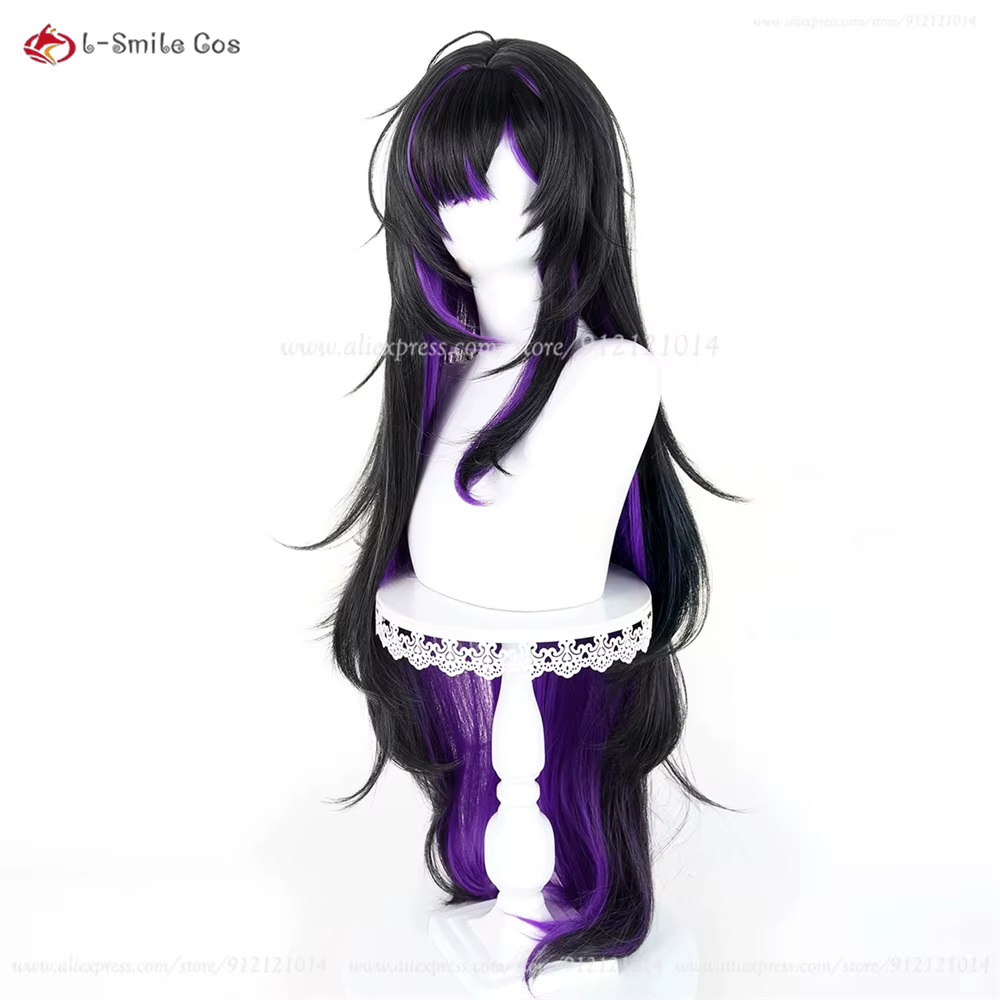 Étiquette NIKKE ‌   Perruque de cosplay synthétique résistante à la chaleur, 100cm, noir et violet mélangé, pour femmes, Anime Cosplay, Halloween