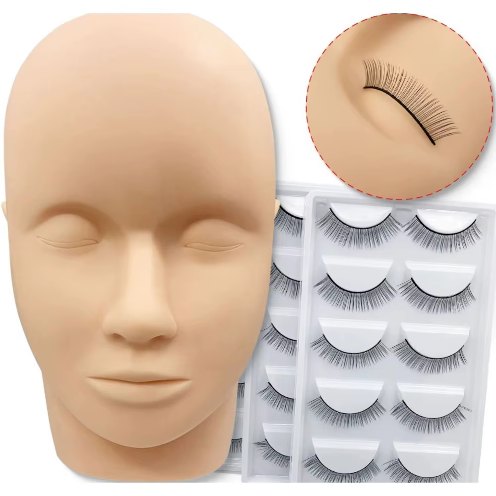 Tête de mannequin pour formation aux extensions de cils et kit de cils