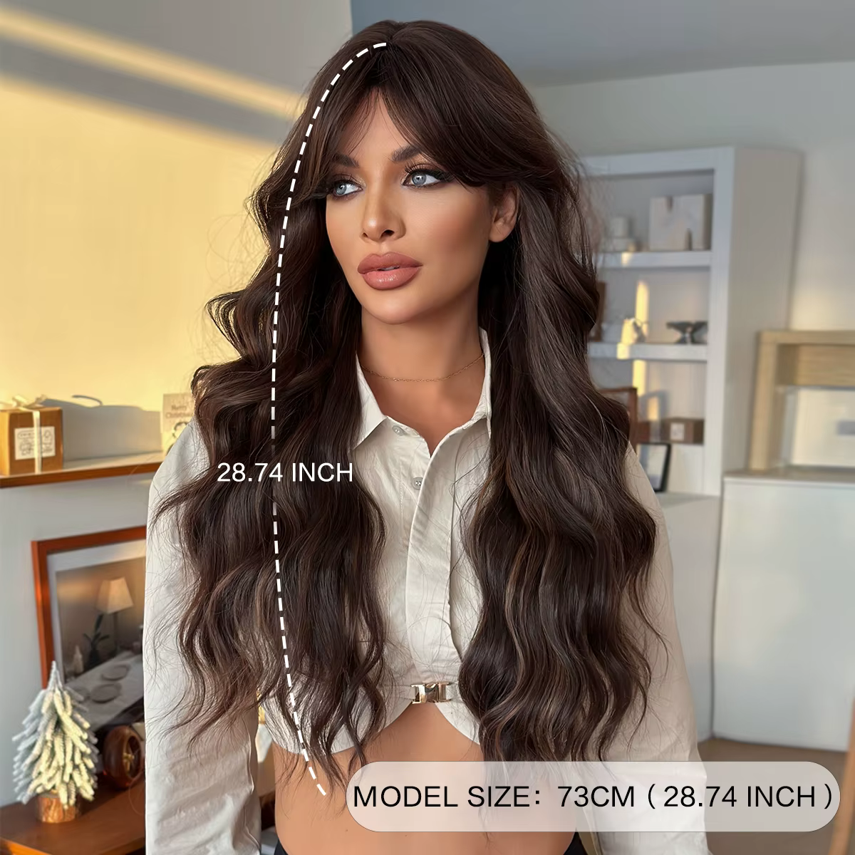 7JHH perruques longue vague de corps moka marron perruque pour les femmes modeste mode synthétique résistant à la