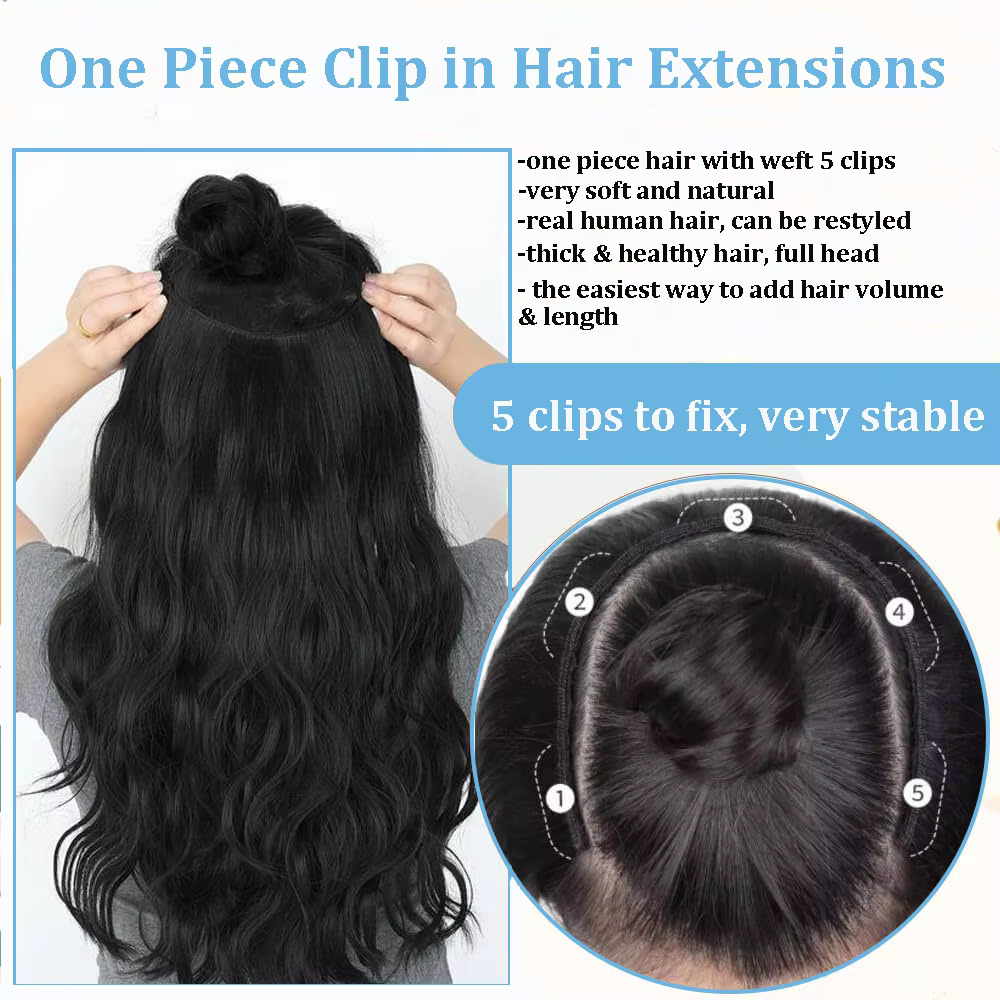 Clip en une seule pièce droite 10 pouces avec 5clips Extension de cheveux humains brésilien Remy postiche pince dans