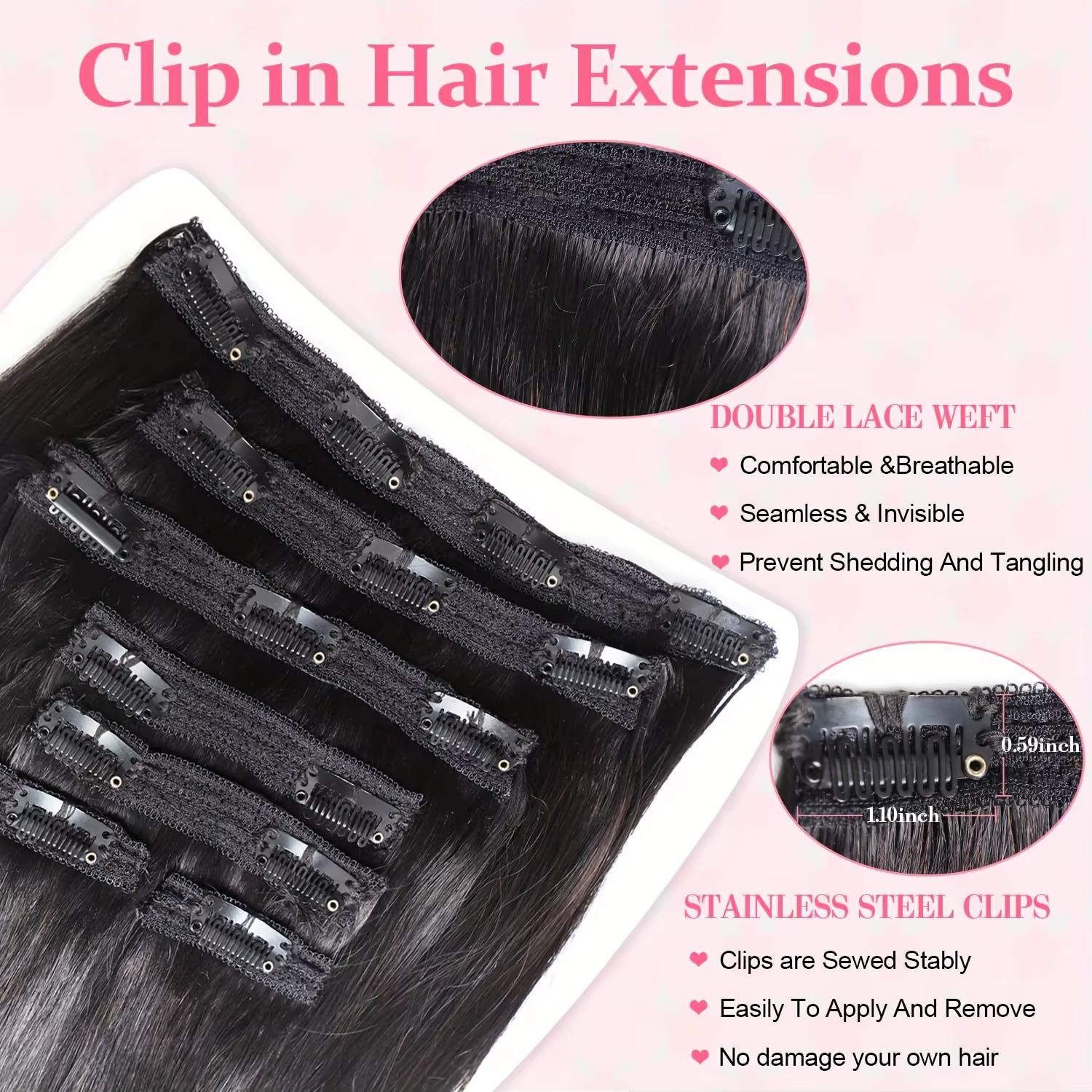 Extensions de cheveux synthétiques lisses de 20 pouces