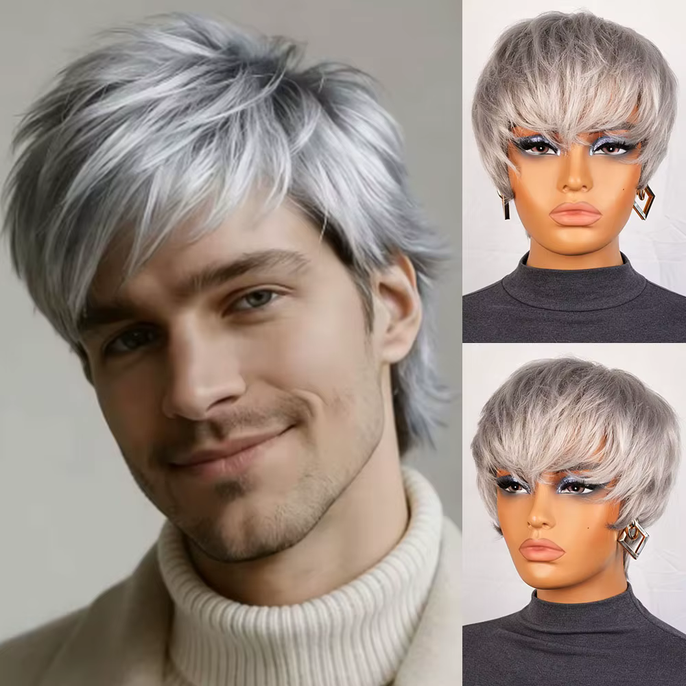 Perruque courte et droite de style pixie pour homme