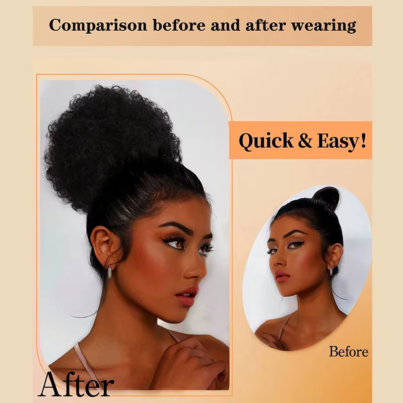 Afro cheveux bouclés Chignons Updo Chignon cordon queue de cheval femmes court crépus