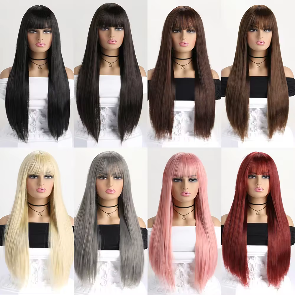 Perruque synthétique de 26 pouces la plus vendue pour cheveux longs et raides