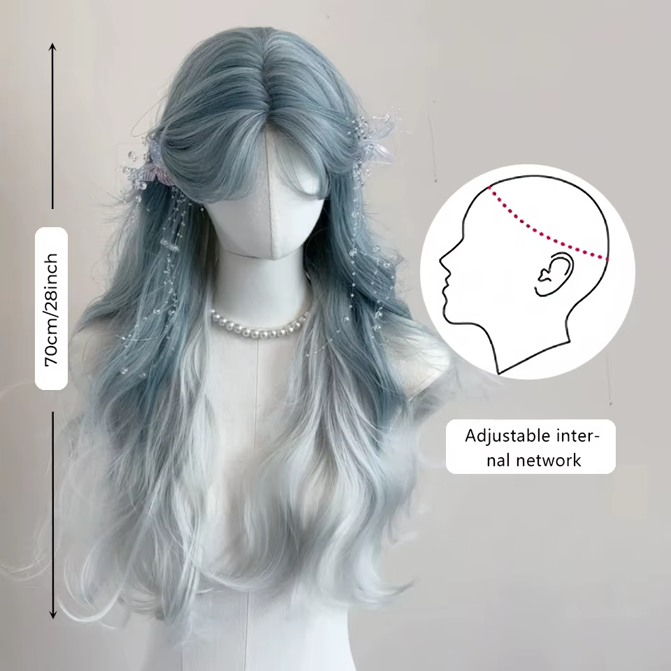 OLACARE synthétique longue bouclée ondulée Lolita dentelle perruque avec frange
