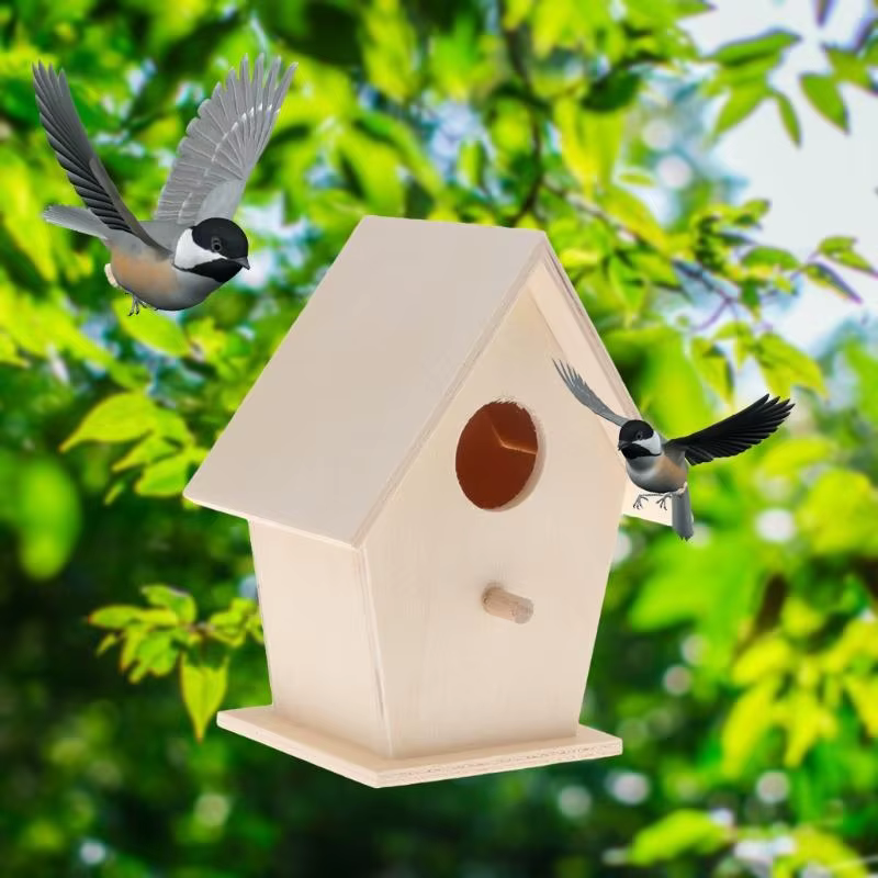 Nichoir à oiseaux en bois pour l'extérieur, à peindre, nichoir fait à main avec perchoir pour petits oiseaux, décoration