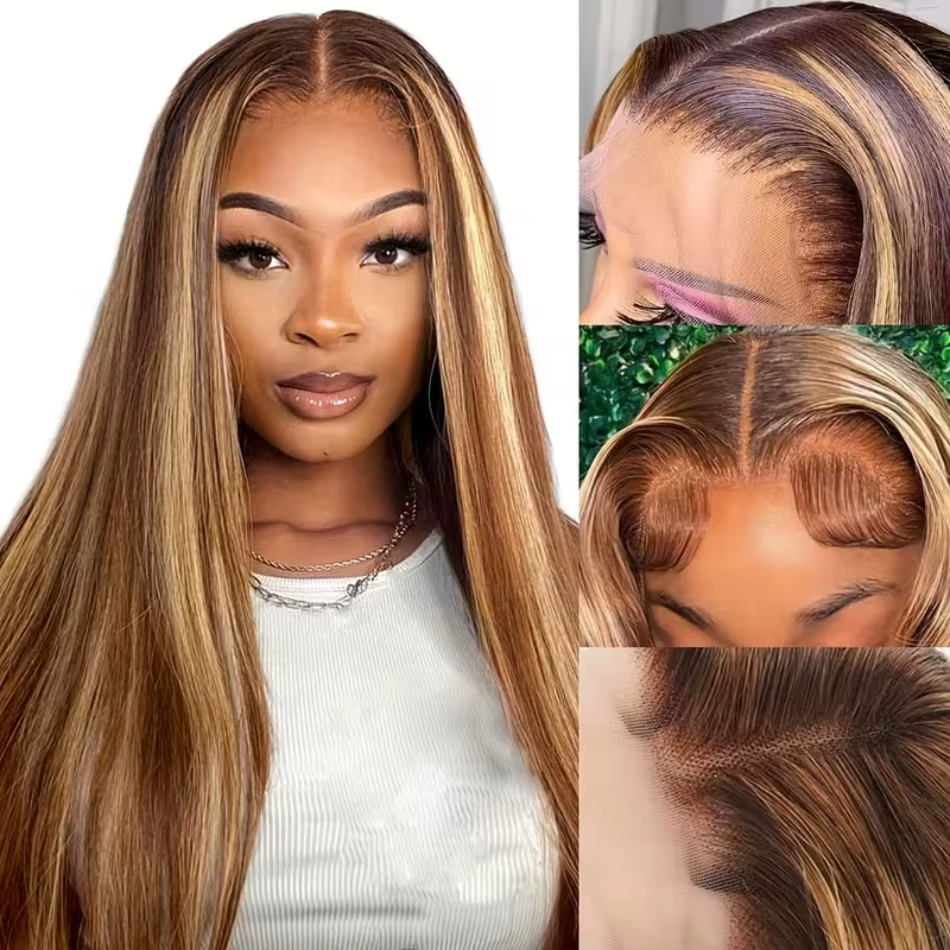 Perruque à mèches de cheveux humains 13X6 avec dentelle frontale HD