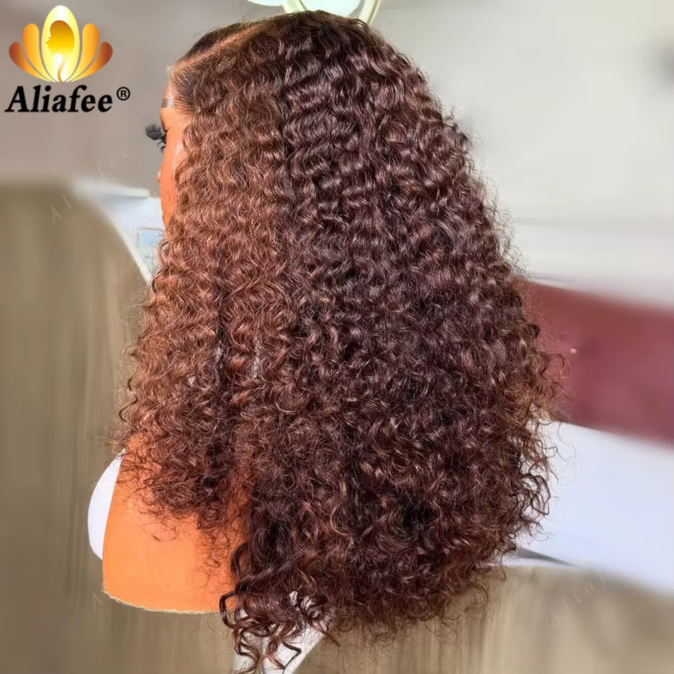 Perruques de cheveux humains bouclés de couleur marron
