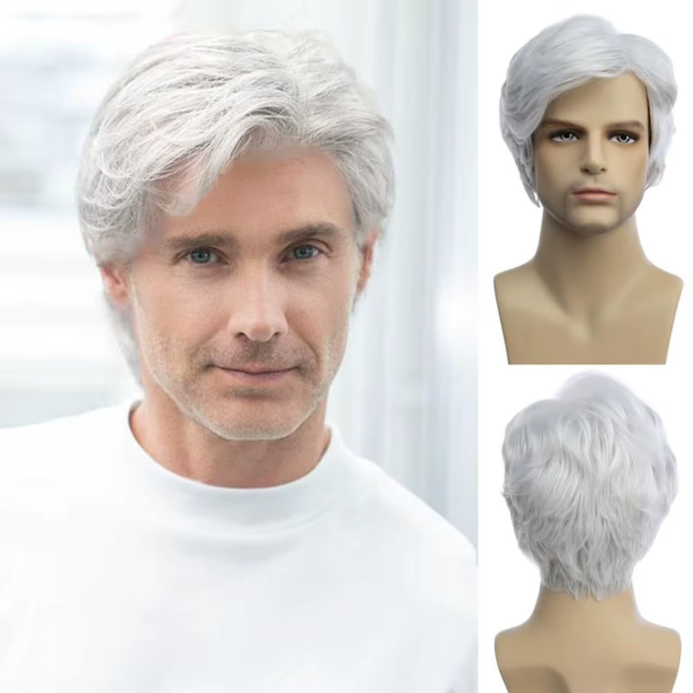 Perruque synthétique courte bouclée naturelle pour hommes