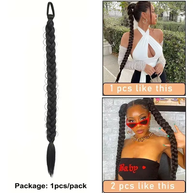 2 extensions de cheveux synthétiques tressées longues à enrouler
