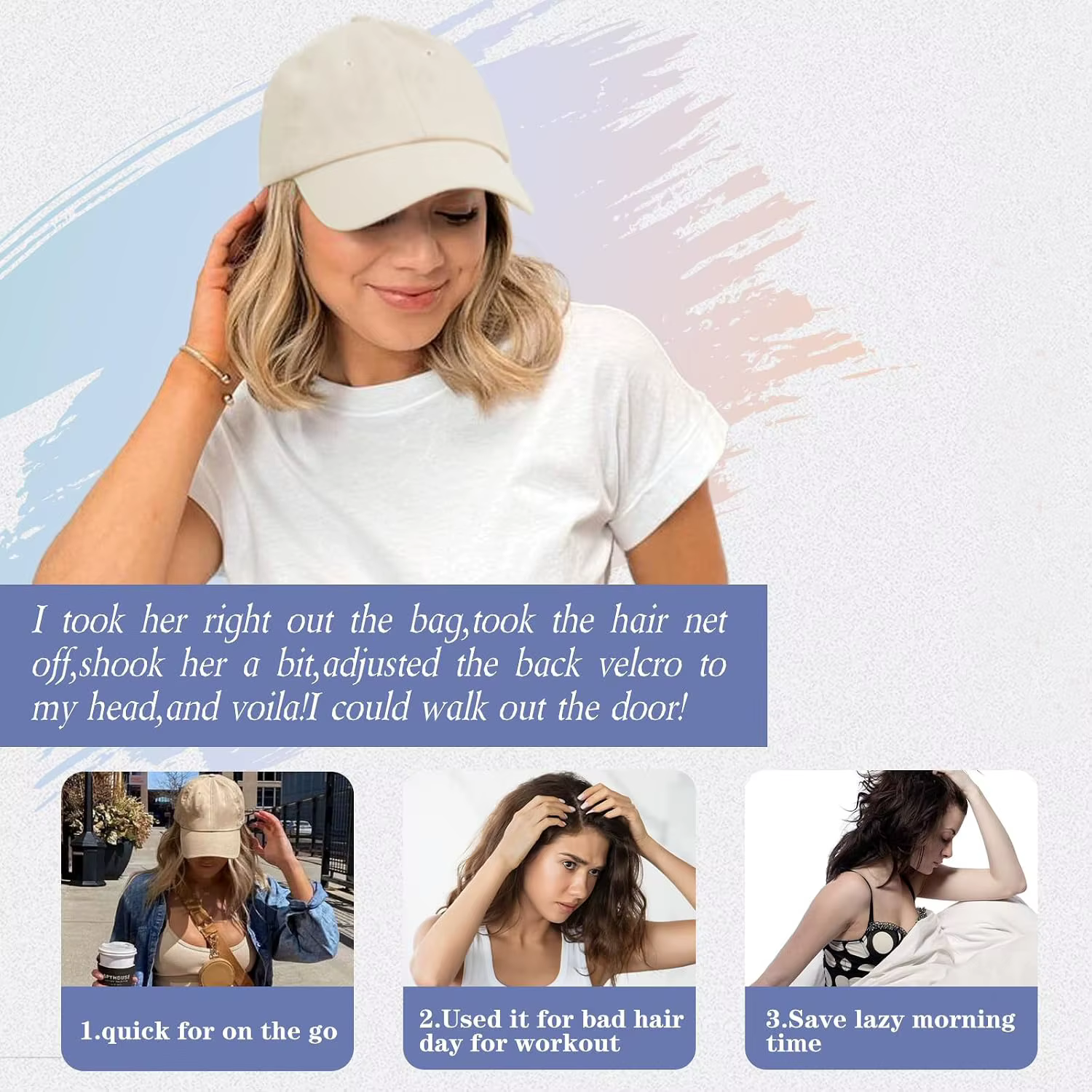 Casquette de baseball avec extensions de cheveux pour femmes
