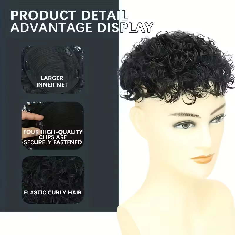 Perruque de cheveux humains noirs naturels pour hommes