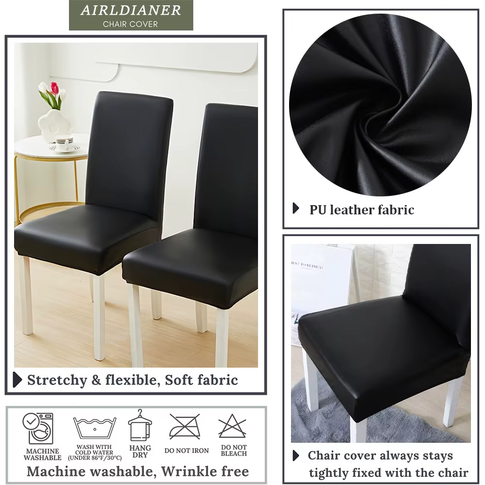 Housses de chaise imperméables en cuir PU, housse de protection extensible pour siège de chaise, salle à manger, Restaurant, cuisine, couleurs unies