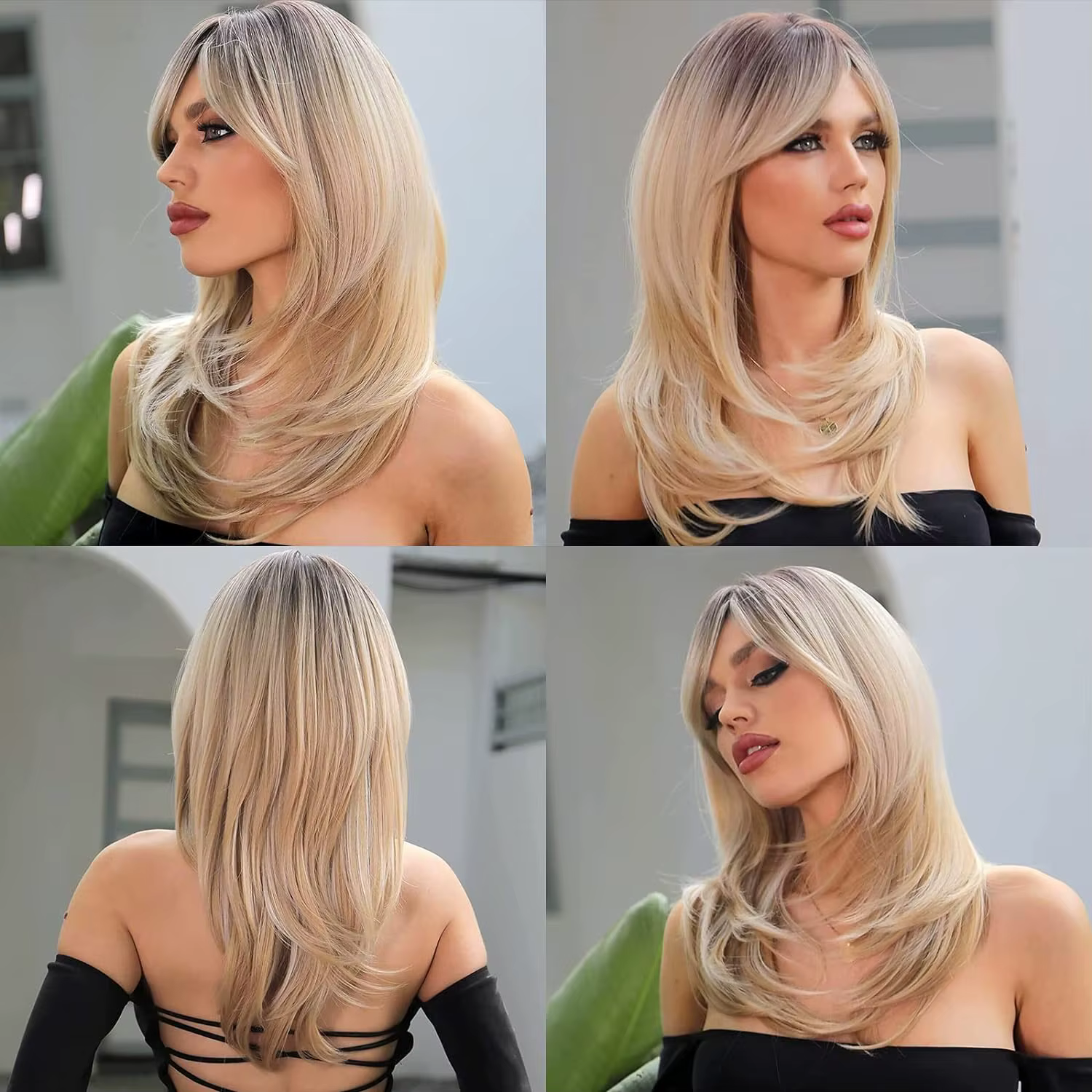 Perruques synthétiques longues blondes dorées pour femmes