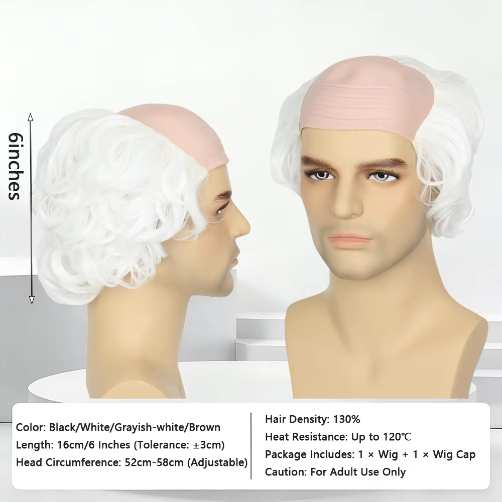 Perruque Courte Bouclée Noire pour Homme