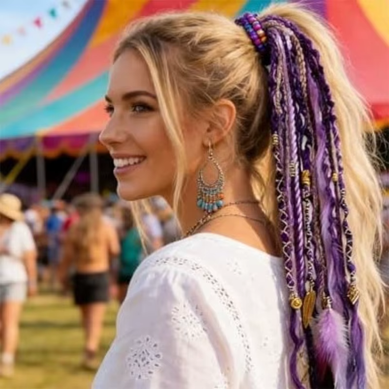 Nouvelle queue de cheval élastique tressée style bohème avec élastique