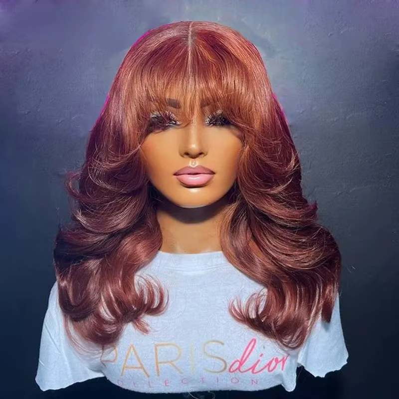 Perruque Lace Frontal Ginger Wigs Body Wave avec frange 13x4 HD