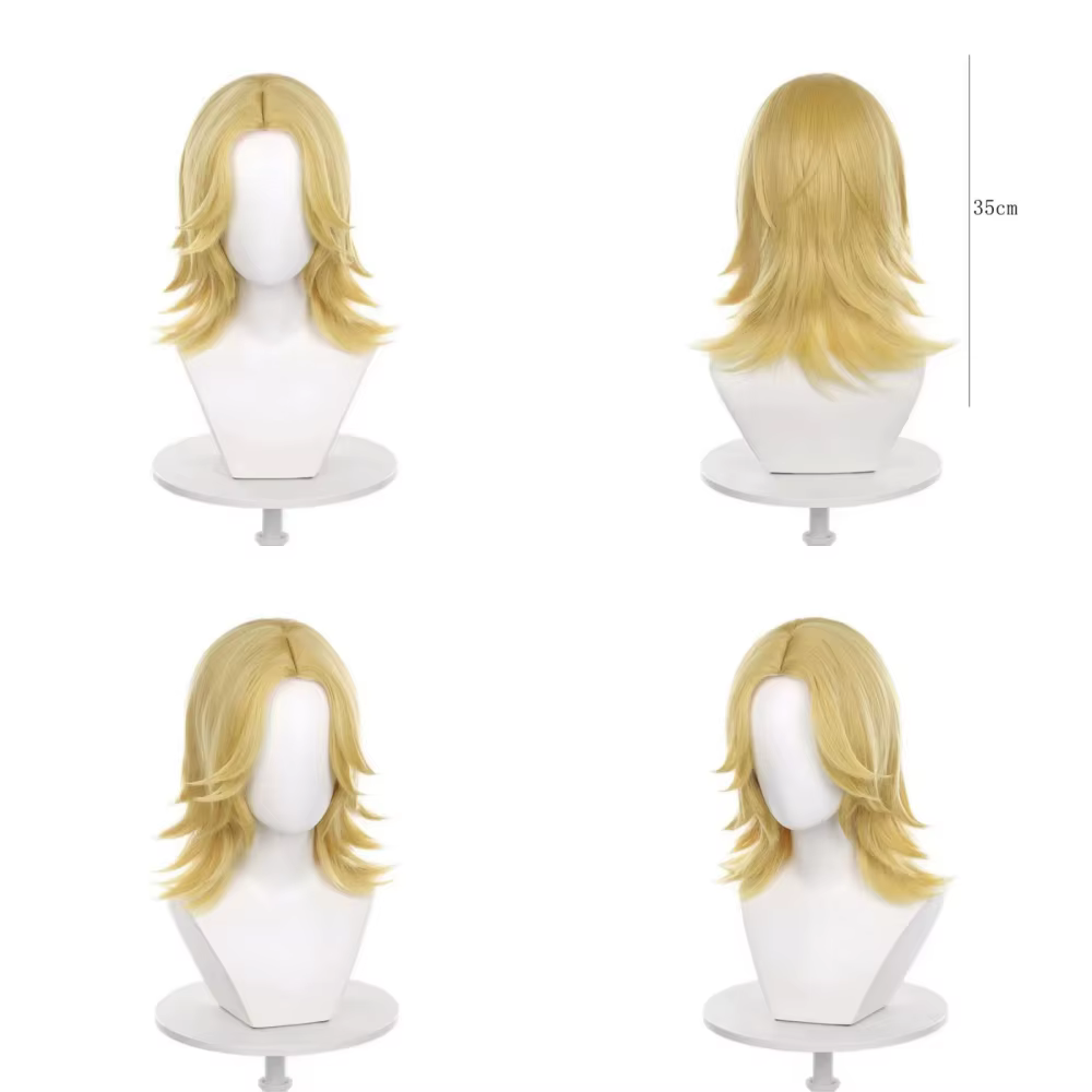 Perruque mi-longue blond doré clair avec couches latérales douces et pointes aériennes