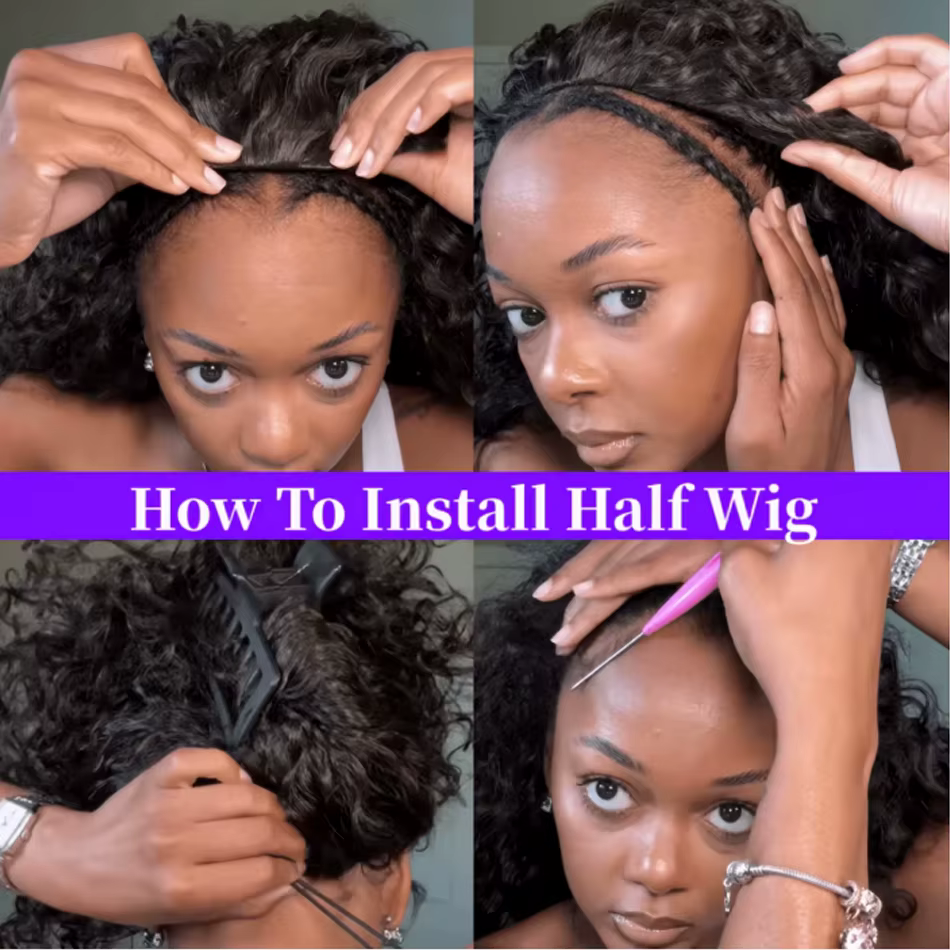 Perruque mi-tête Water Wave 3-en-1 en cheveux humains