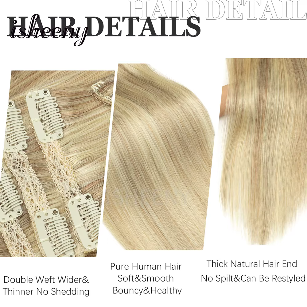Extensions de cheveux humains à clipser de 12 à 20 pouces