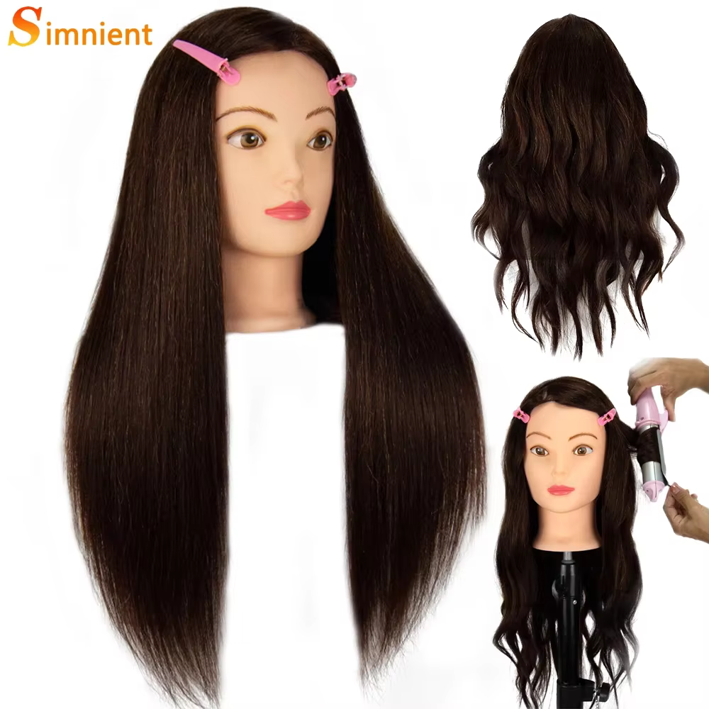 Kit de tête de mannequin pour la pratique de la coiffure, 85% vrais cheveux, tête de beurre, formation professionnelle, coiffage, chaud, boucle, fer à lisser