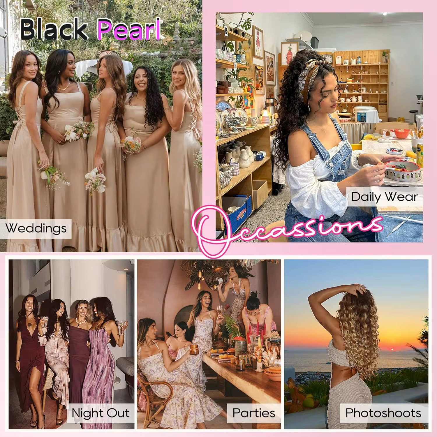 Extensions de cheveux à clipser Black Pearl Water Wave