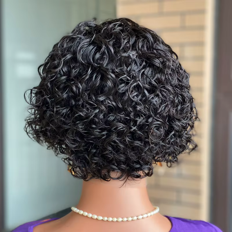 Perruque coupe Pixie bouclée brésilienne Remy