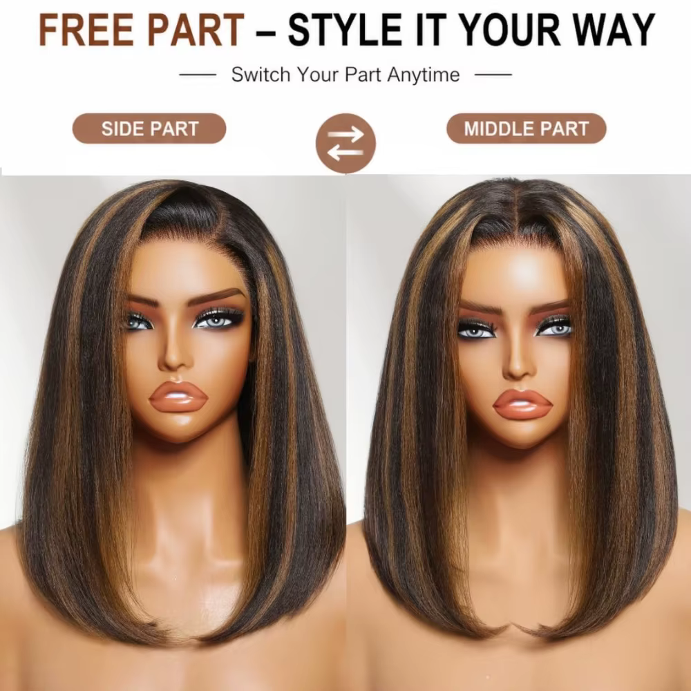 Perruque Bob UNICE Blonde Highlight Water Wave avec cordon de serrage Bye-Bye Slip 7x5 Lace Glueless 100% Cheveux Humain