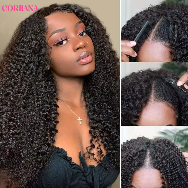 Perruque V-Part 250% Kinky Curly en Cheveux Humains