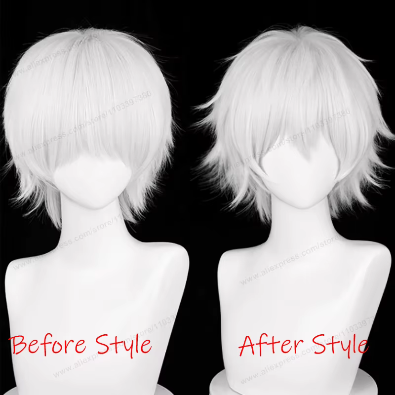 Kaneki Ken Cosplay perruque 30 cm court argent blanc homme cheveux Anime résistant à la chaleur perruques synthétiques