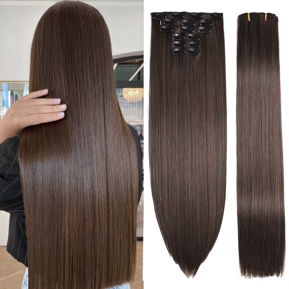 Extensions de cheveux synthétiques longues et lisses de 24 pouces