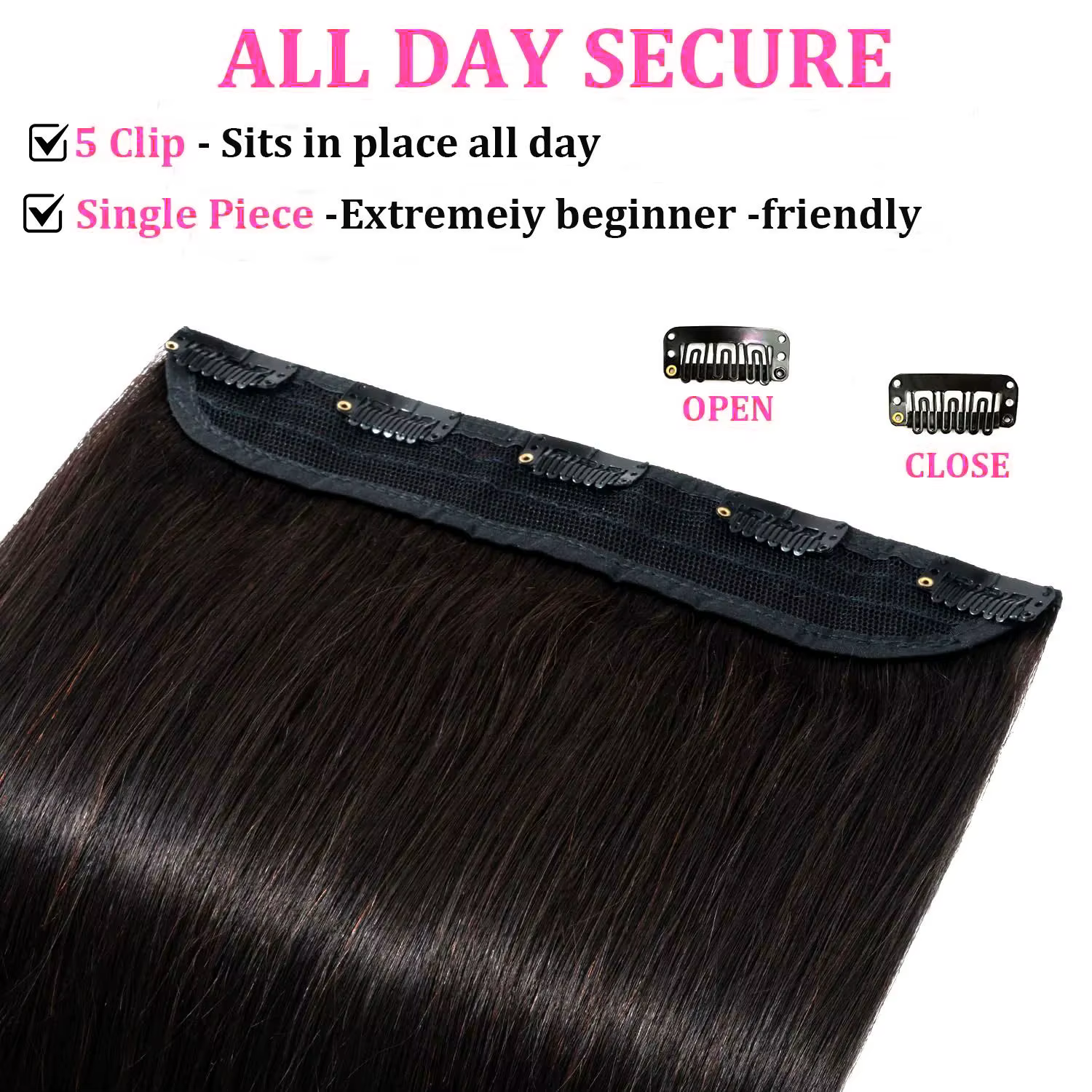 100% pince à cheveux humains dans les Extensions une pièce 5 Clips
