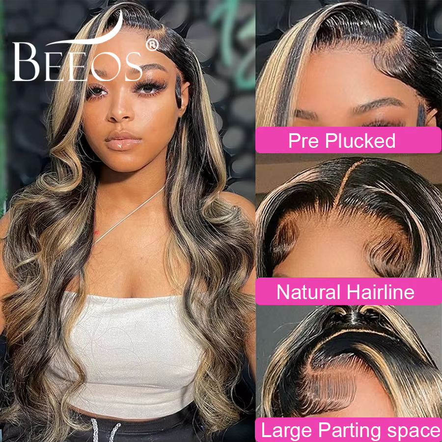 250% 1B27 Ombre mettre en évidence couleur 13x6 réel HD dentelle avant perruque cheveux humains