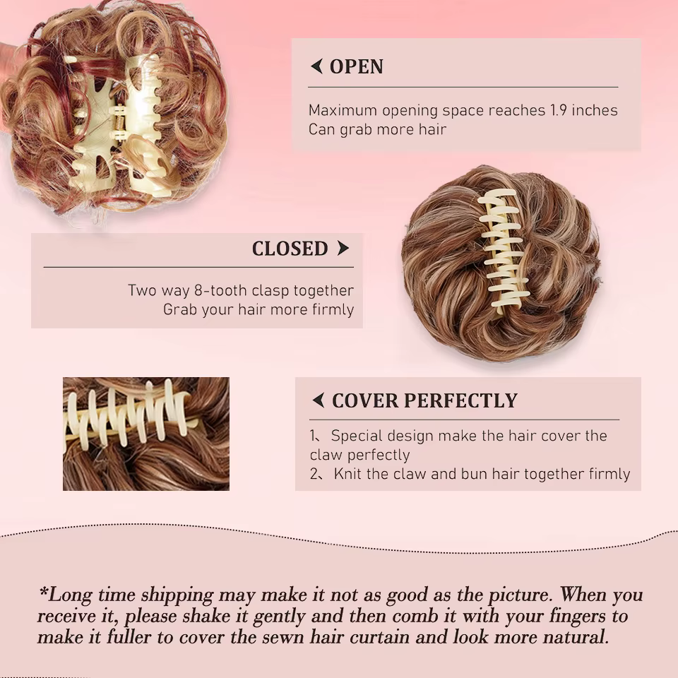 Extension de cheveux chignon à pince à griffes pour femmes – Boucles ondulées synthétiques avec accents de strass