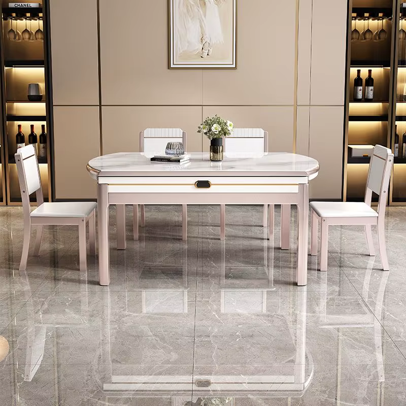Table à manger ronde extensible et pliable en marbre et bois massif de luxe moderne avec ensemble de chaises 4, 6 places, designs de meubles de restaurant