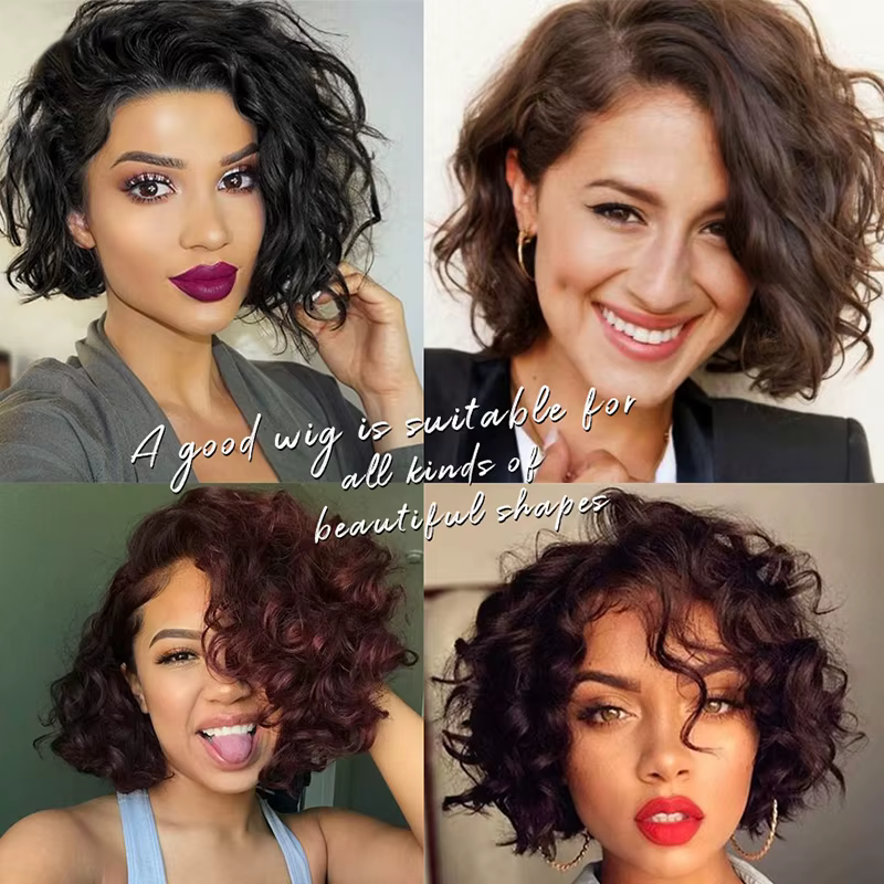 Perruque Courte Bob Bouclée et Volumineuse en Cheveux Humains