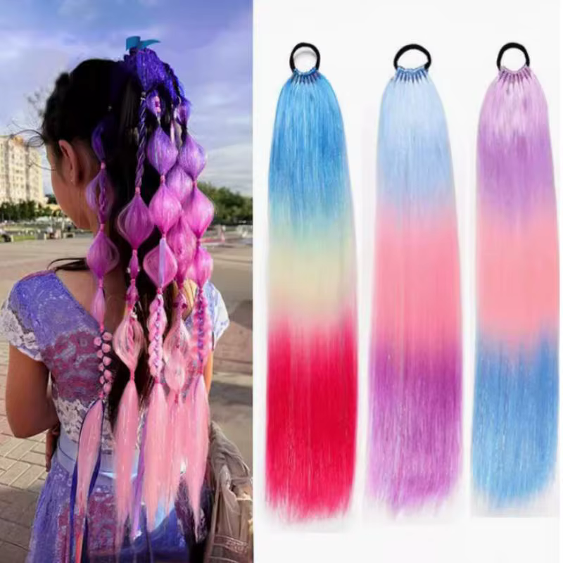 1 pièce d'extension de queue de cheval synthétique colorée avec élastique