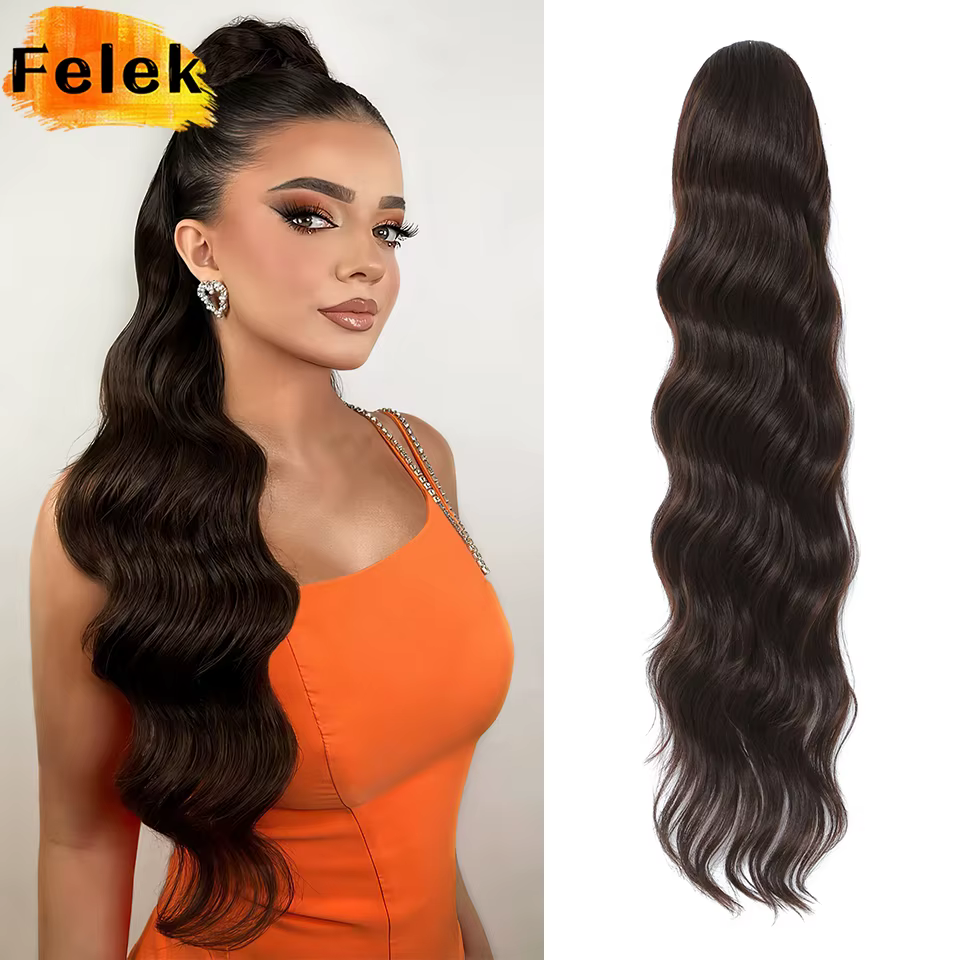 Extension de queue de cheval ondulée bouclée synthétique longue 28 pouces Extensions de cheveux
