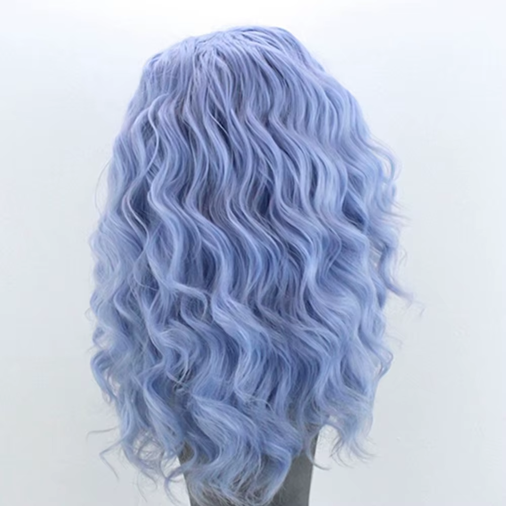 Perruque Bob Lace Front Wig synthétique ondulée bleu clair