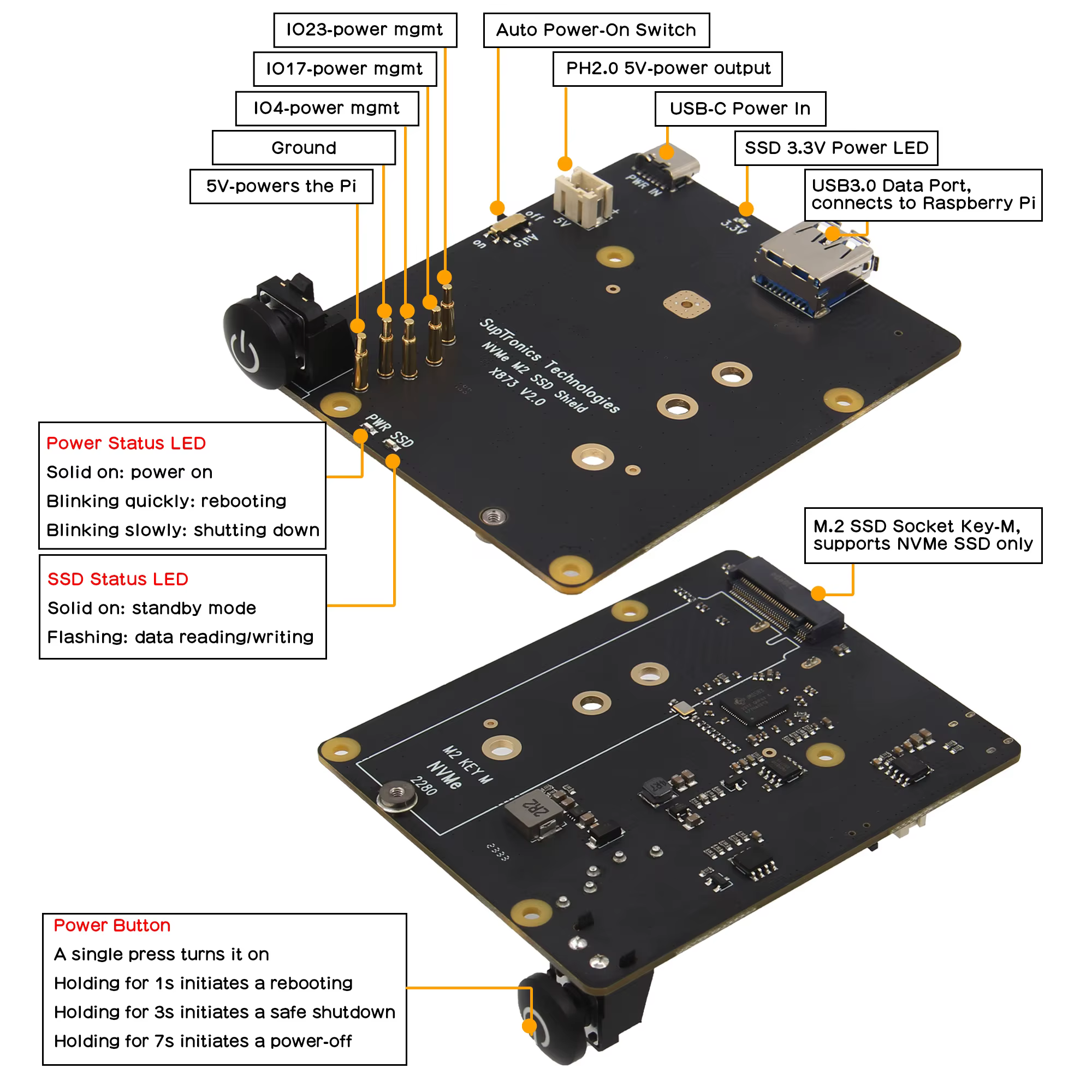 Carte pour Raspberry Pi 4, Geekworm X873 V2.0 M.2 NVMe Key-M SSD 6 000