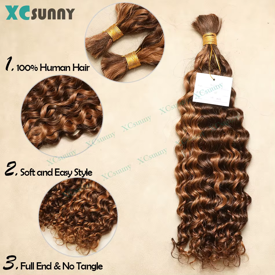 Couleur 4 30 cheveux humains en vrac pour tresser Extensions